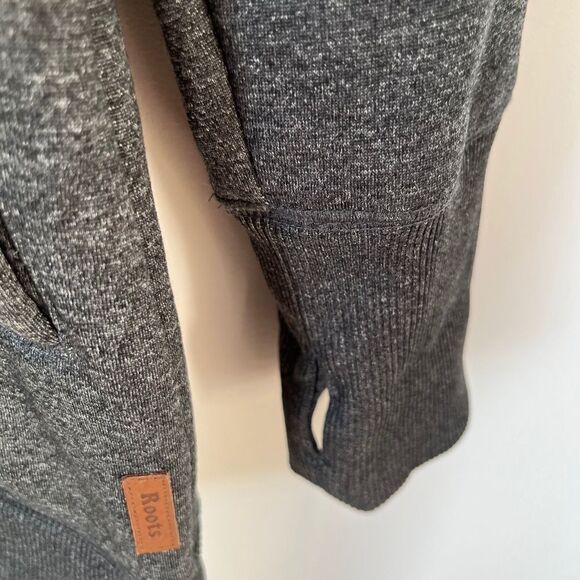 Roots Dark Grey Asymmetrical Zipper Tunic Length Sherpa Lining Hooded Sweater - Picture 7 of 10